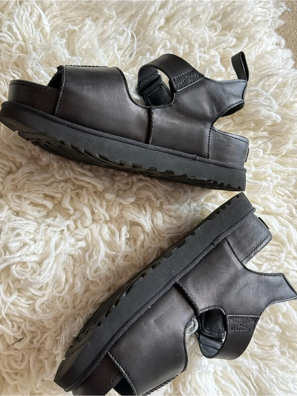 UGG Men's Black Leather Adjustable Slide Sandals